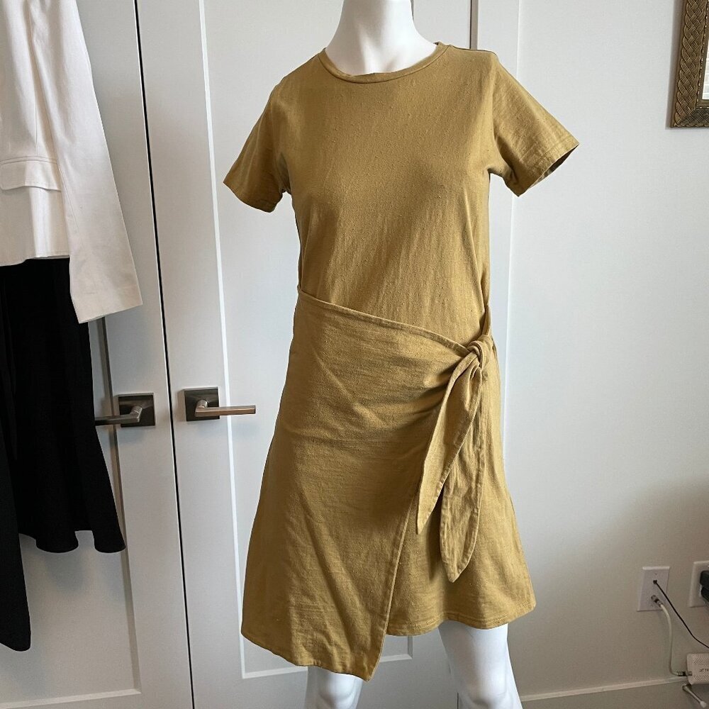 Jackson Rowe Paradise Palm SS 100% Cotton Waist Wrap Dress Dijon Mustard Sz S